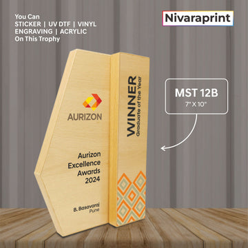 Premium Wooden Trophy MST 12B | Custom Award with UV Print & Laser Engraving