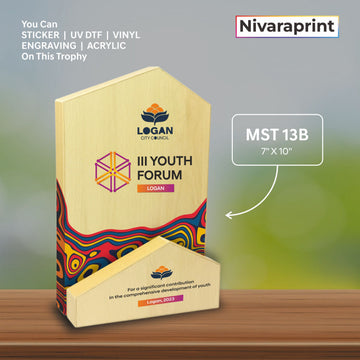 Premium Wooden Trophy MST 13B | Custom Award UV Print & Laser Engraving India