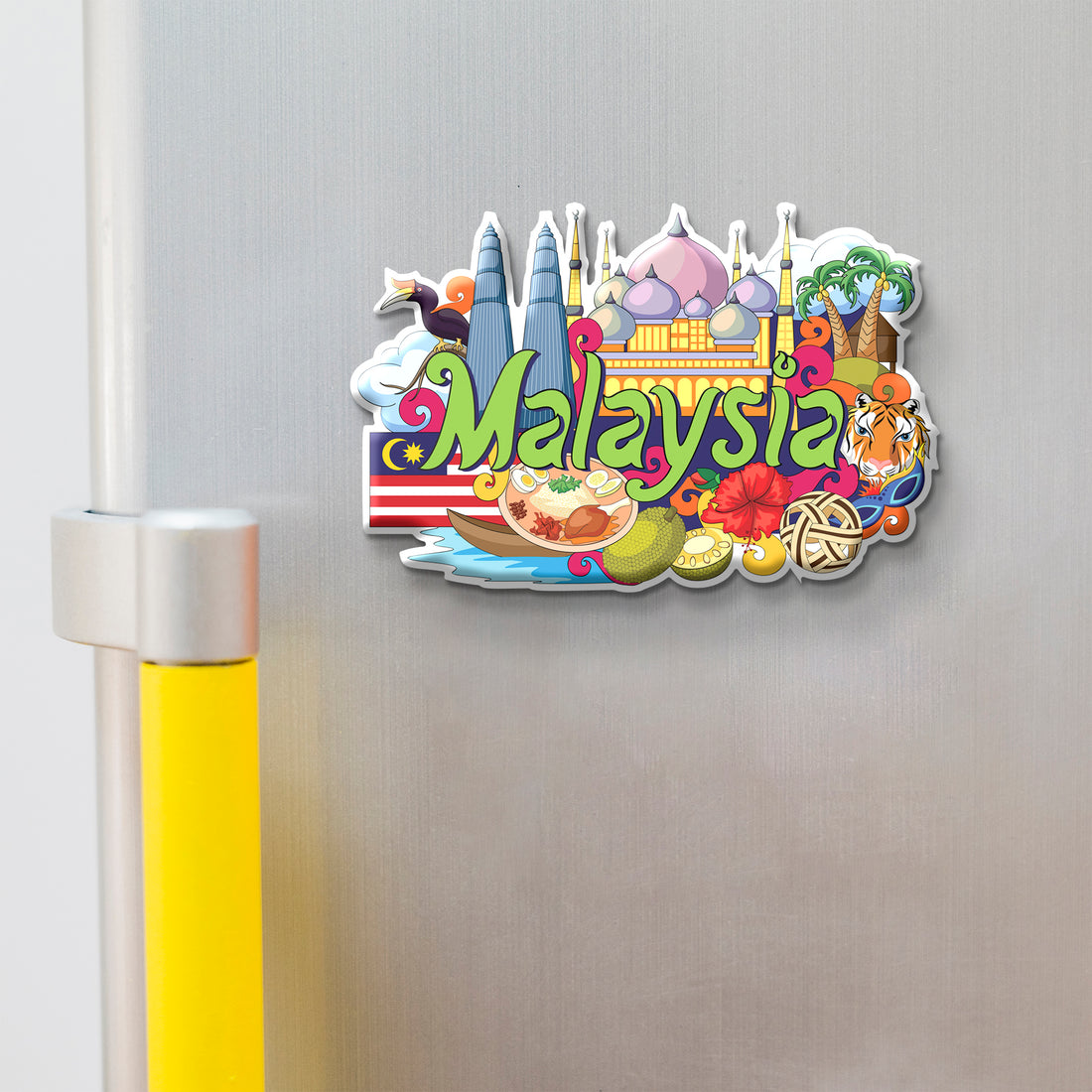 Colorful 'Malaysia' magnet on a refrigerator door