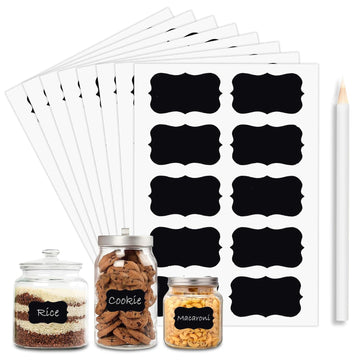 Nivaraprint 100 Piece Waterproof Vinyl Black Labels Stickers for Mason Jar Glass & Plastic Bottles | With 1 Piece White Pencil