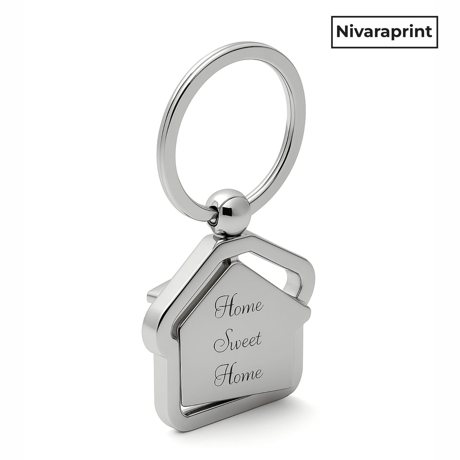 Nivaraprint Home Sweet Home Keychain | Metal Keychain | Home Shape | Rotating Keychain | Pack of 2