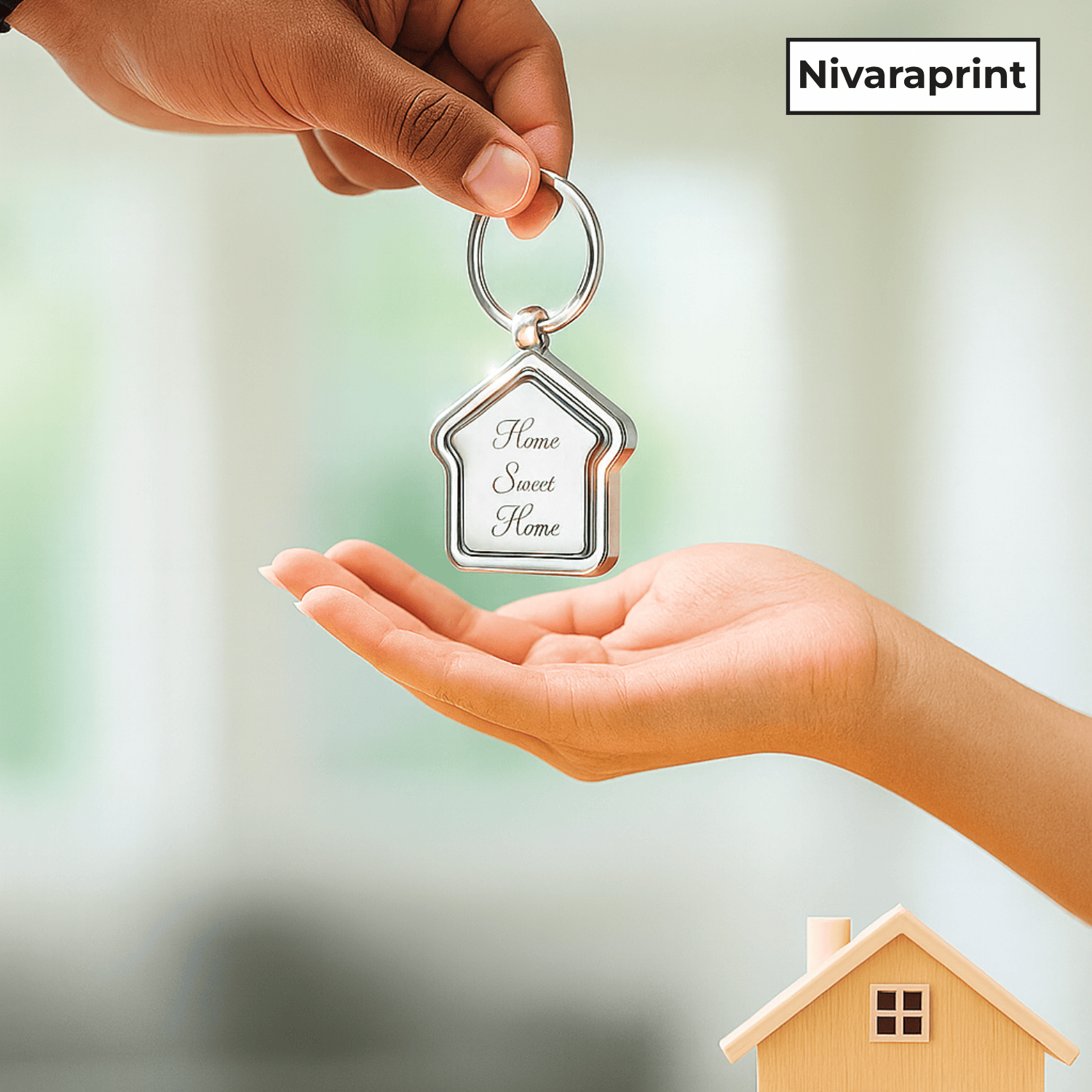 Nivaraprint Home Sweet Home Keychain | Metal Keychain | Home Shape | Rotating Keychain | Pack of 2
