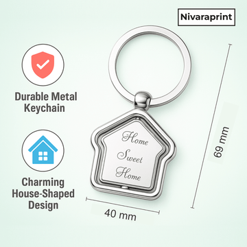 Nivaraprint Home Sweet Home Keychain | Metal Keychain | Home Shape | Rotating Keychain | Pack of 2