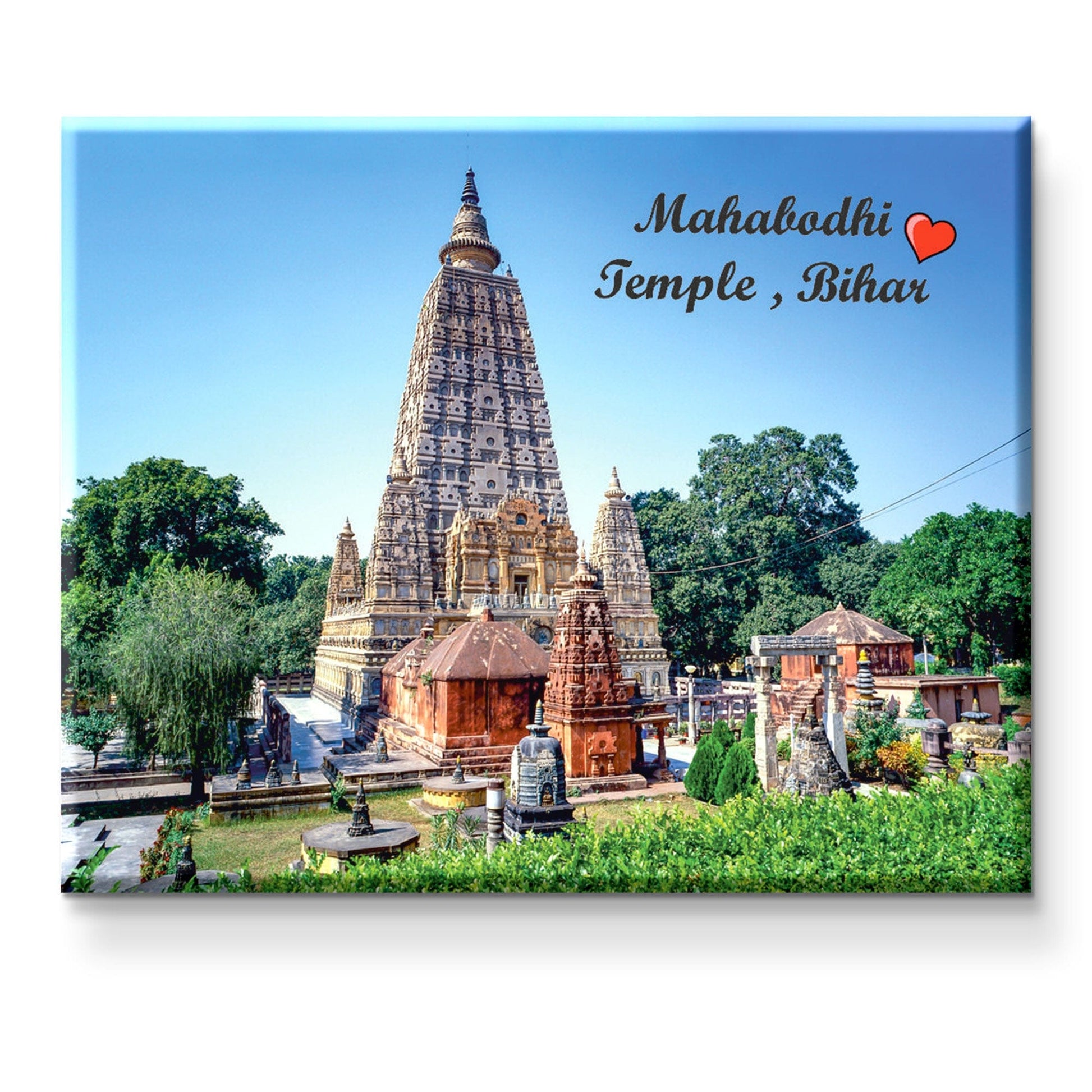 Nivaraprint Souvenir Wooden Fridge Magnet | Mahabodhi Temple, Bihar