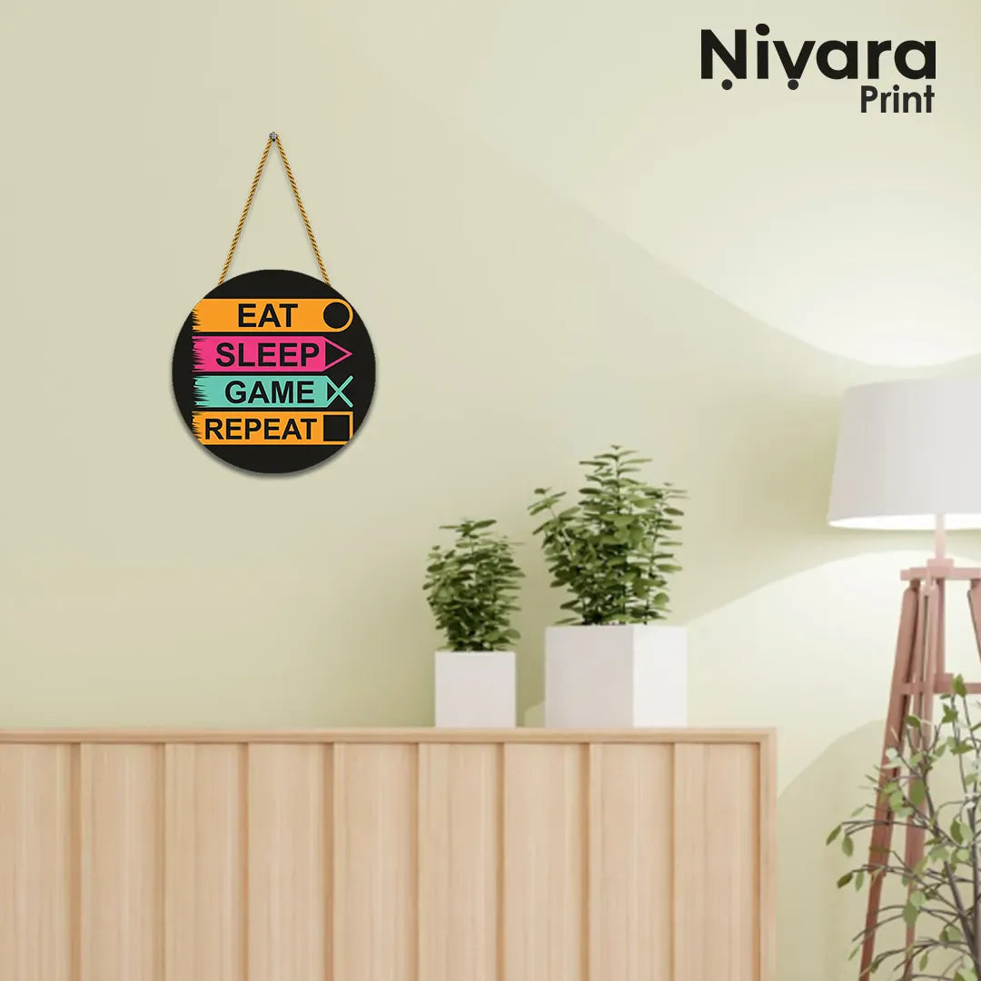 Nivaraprint Wooden Wall Hanging for Home Decoration | Eat Sleep Game Repeat