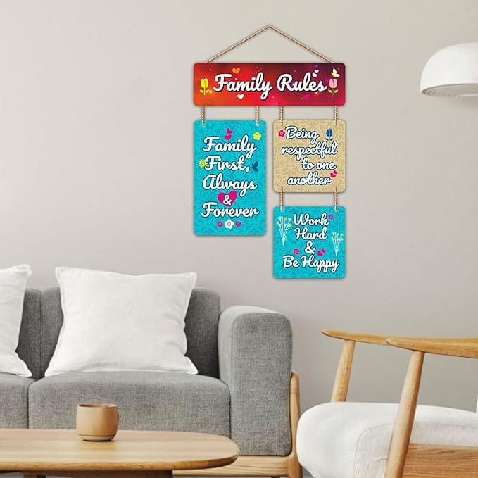 Nivaraprint Wooden Wall Hanging for Home Decoration | Family Rules