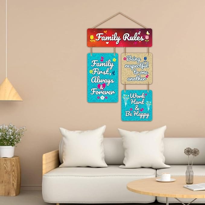 Nivaraprint Wooden Wall Hanging for Home Decoration | Family Rules