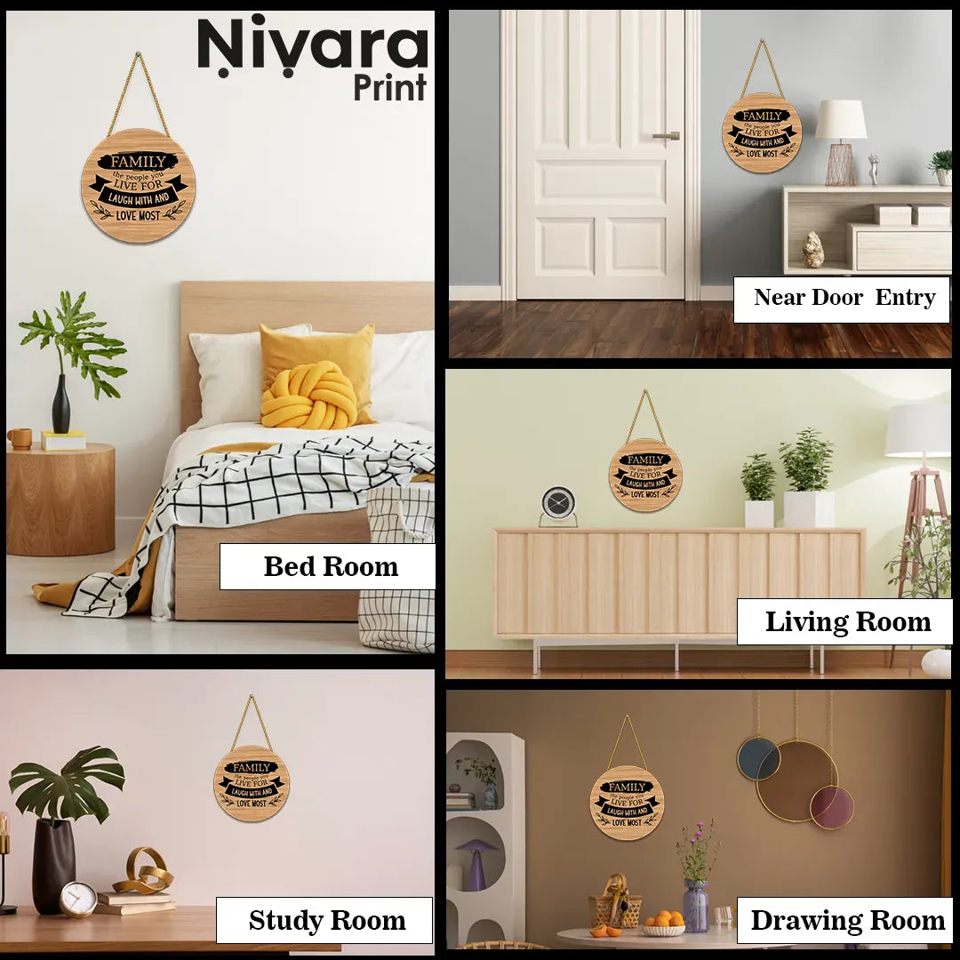Nivaraprint Wooden Wall Hanging for Home Decoration | Family the people you live for laugh with and love most