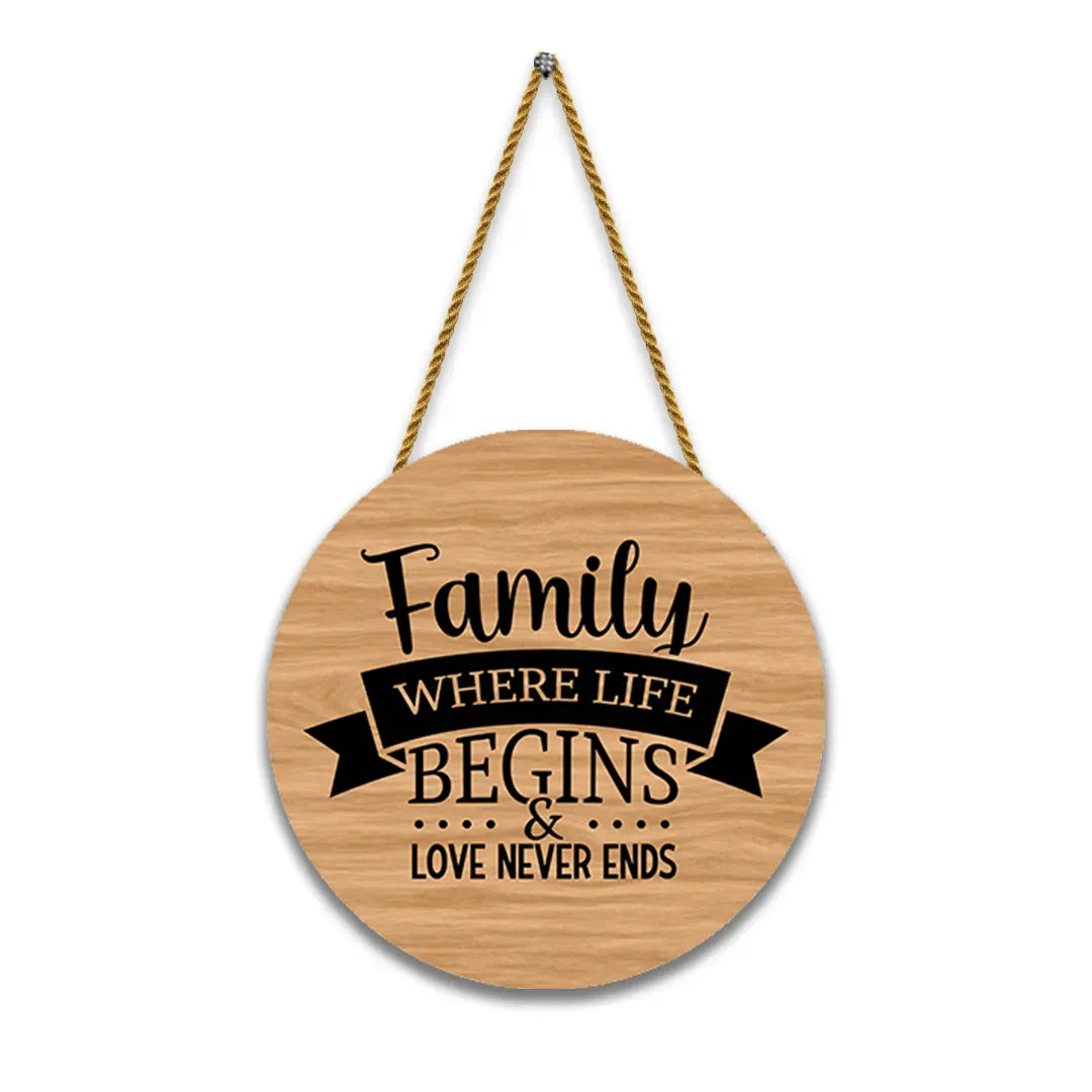 Nivaraprint Wooden Wall Hanging for Home Decoration | Family where life begins & love never ends