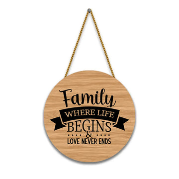 Nivaraprint Wooden Wall Hanging for Home Decoration | Family where life begins & love never ends