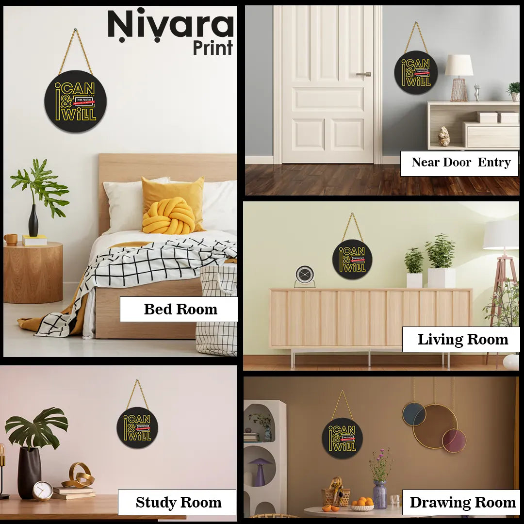 Nivaraprint Wooden Wall Hanging for Home Decoration | I CAN & I WILL