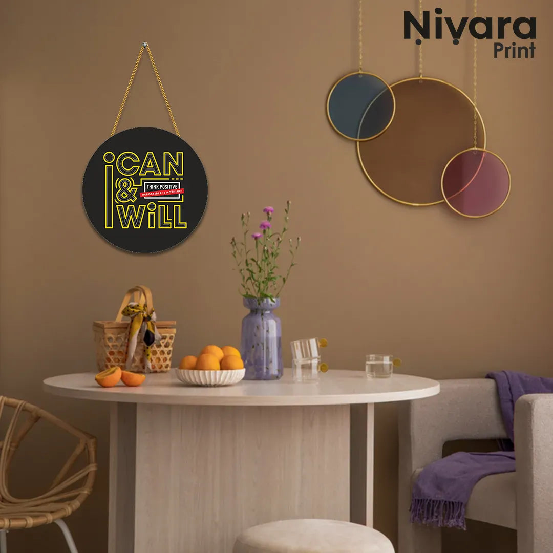 Nivaraprint Wooden Wall Hanging for Home Decoration | I CAN & I WILL