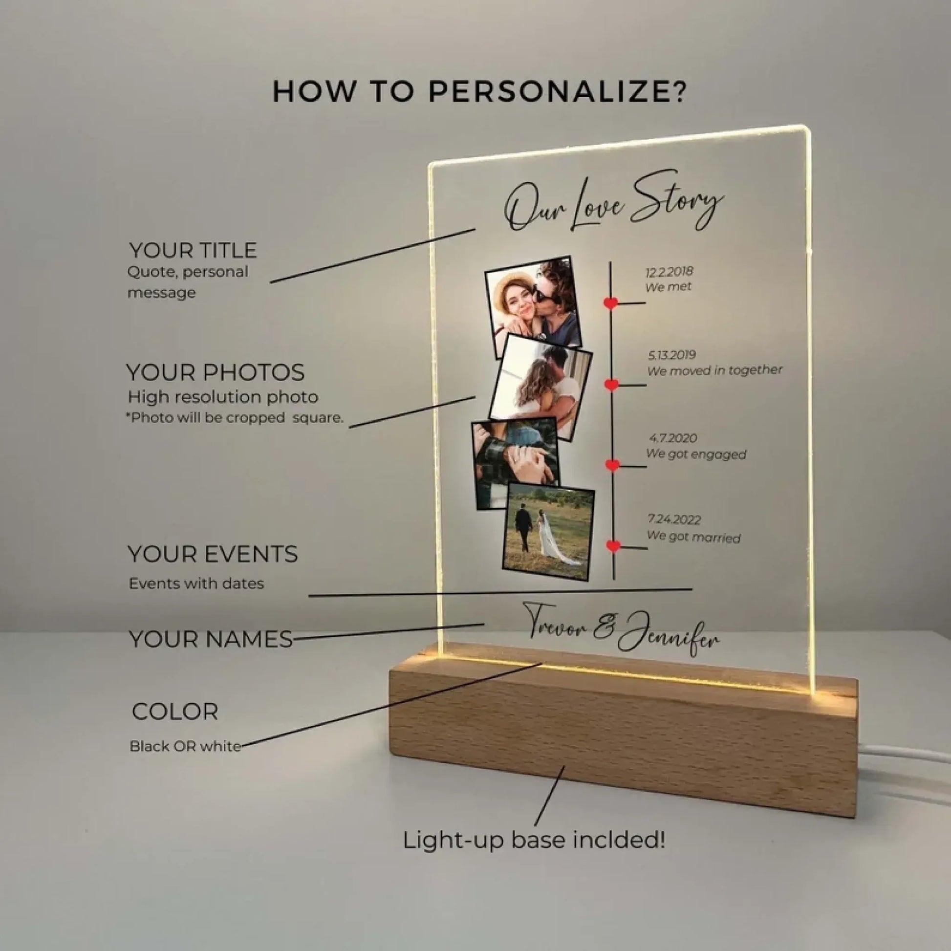 Our Love Story Personalized Stand Light LED Lamp