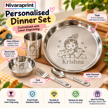 Personalised Dinner Set for Kids – Stainless Steel with Laser Engraving