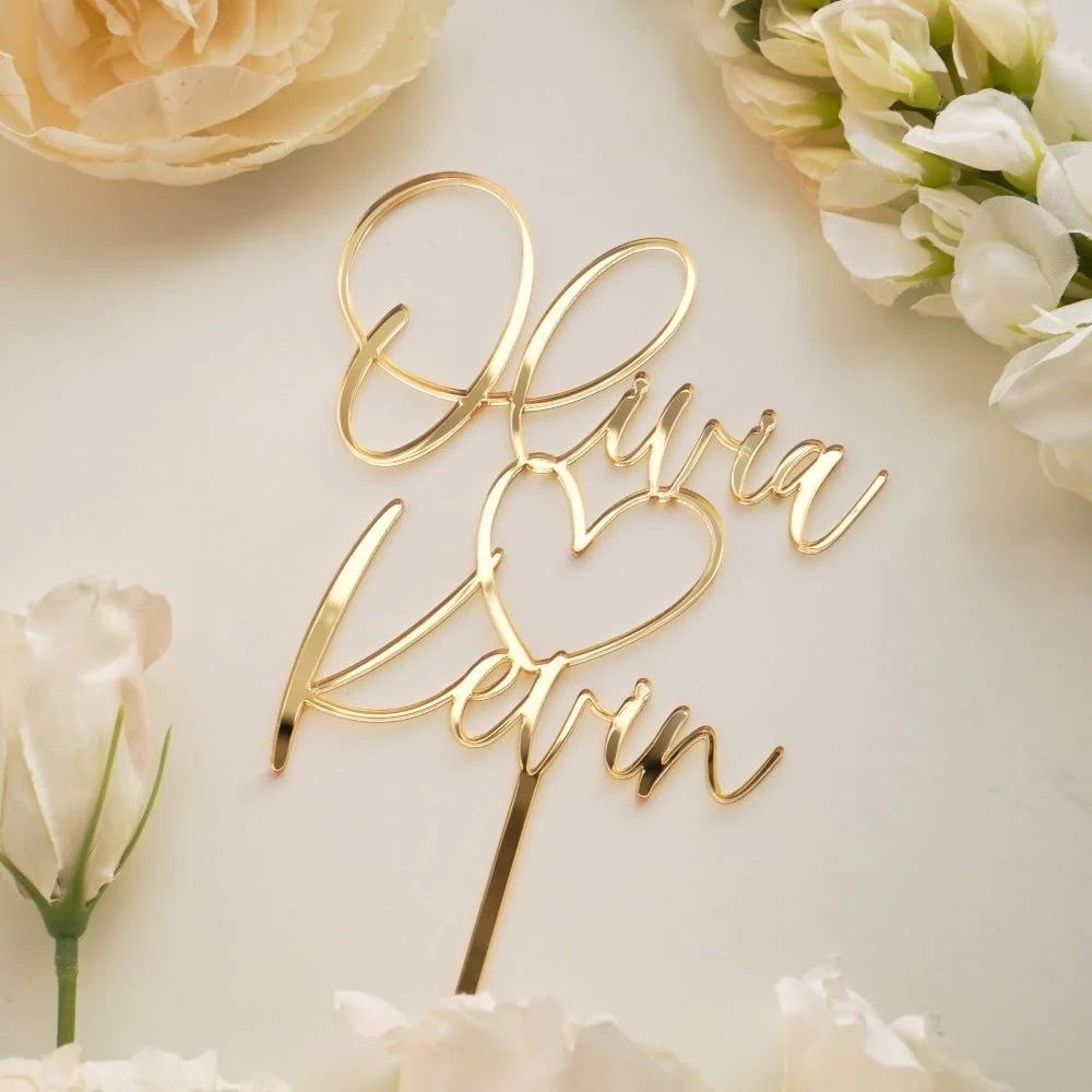 Personalised Wedding Cake Topper with Heart Shape