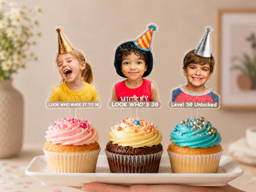 Personalized Milestone Birthday Photo Cake Topper & Party Favors