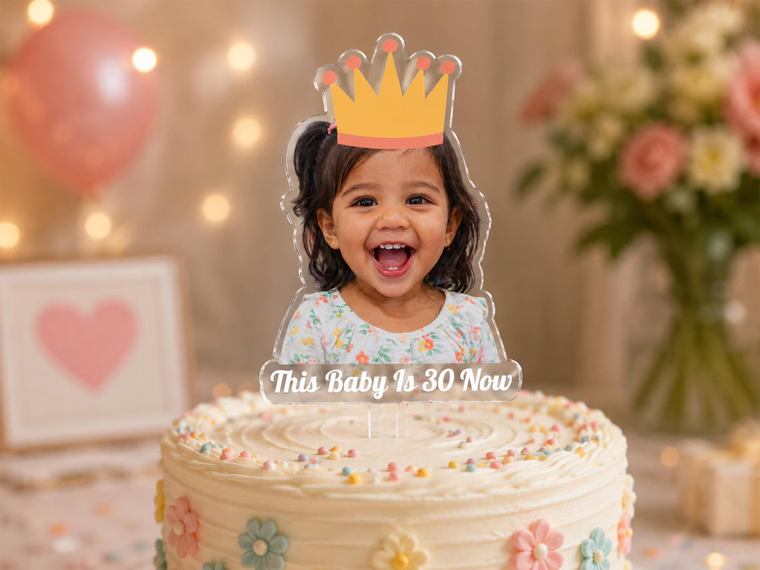 Personalized Milestone Birthday Photo Cake Topper & Party Favors by Nivaraprint