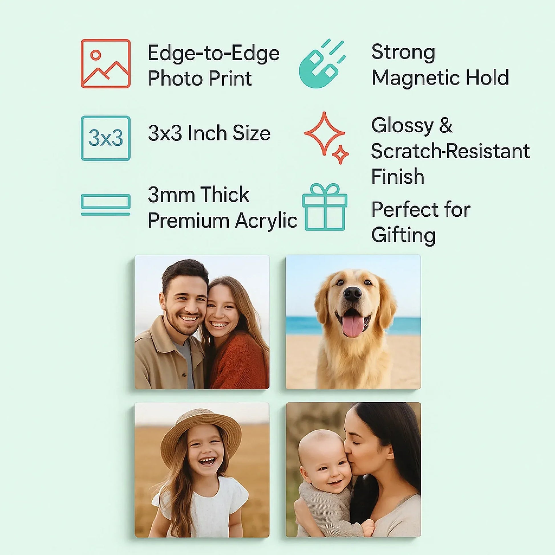 Personalized Acrylic Photo Magnet  - Set of 4 Magnet | Size : 3 Inch