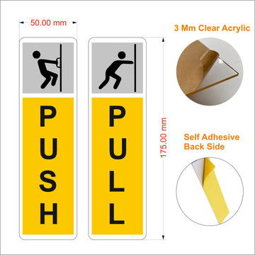 Push Pull Acrylic Sign Board 7x2 inch laminated yellow black office door signage by Nivaraprint India