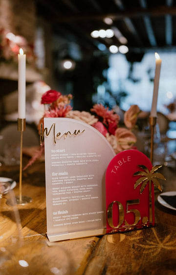 Table Numbers and Wedding Menu Sign With Stands