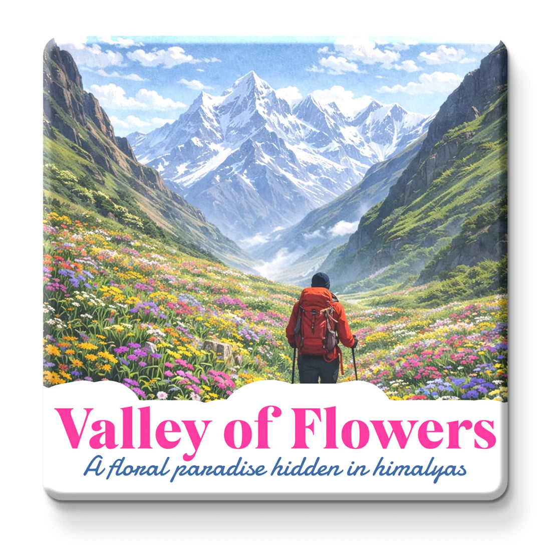 Nivaraprint Souvenir Wooden Fridge Magnet – VALLEY OF FLOWERS Trek India