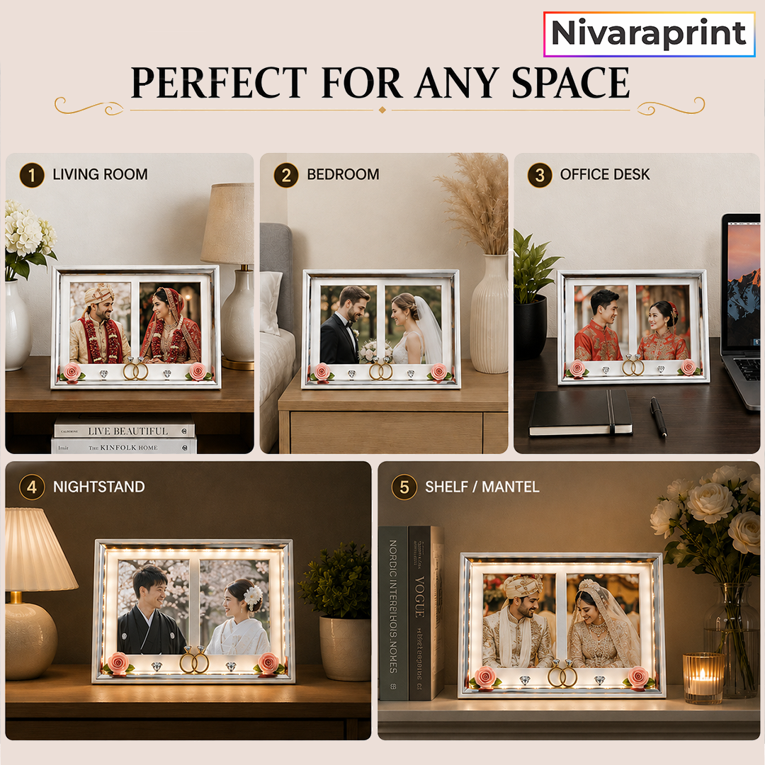 Nivaraprint Personalized LED Box Photo Frame | 2 Photo Collage Memory Frame