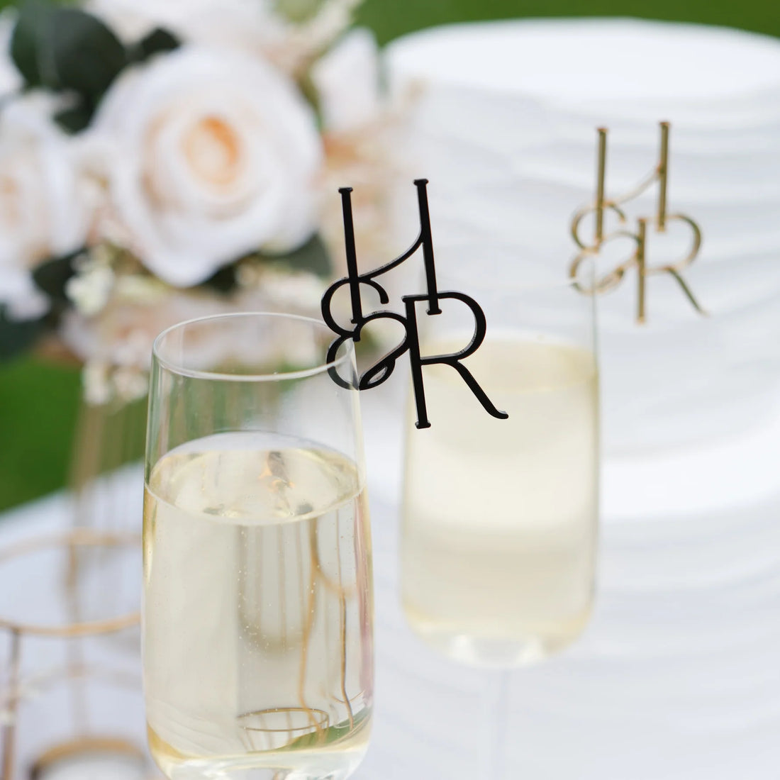 Wedding Initial Tags Drink Toppers | Personalised Acrylic Drink Tags