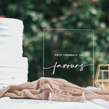 Wedding Favour Sign with Stand | 5 mm Clear Acrylic Custom Wedding Sign