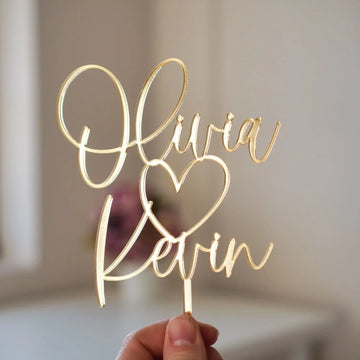 Personalised Wedding Cake Topper with Heart Shape