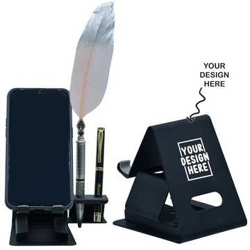 Personalized Metal Mobile Stand and Pen Holder | Custom Logo Bulk Corporate Gift India