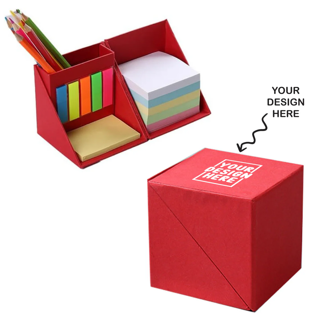 PERSONALIZED ECO FRIENDLY STATIONERY CUBE WITH STICKY MEMO PAD AND PEN HOLDER FOR CORPORATE, CLIENT OR DEALER GIFITNG