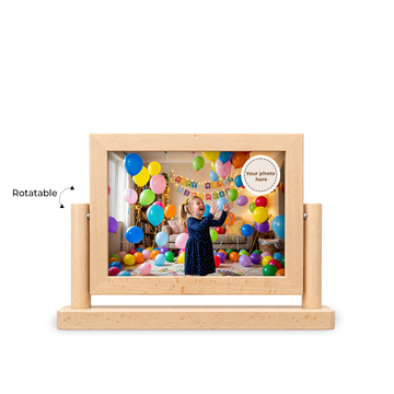 Nivaraprint Personalized Wooden Rectangle Rotating Photo Frame – Double-Sided 360° Tabletop Photo Frame with Easy Photo Insert & Replace