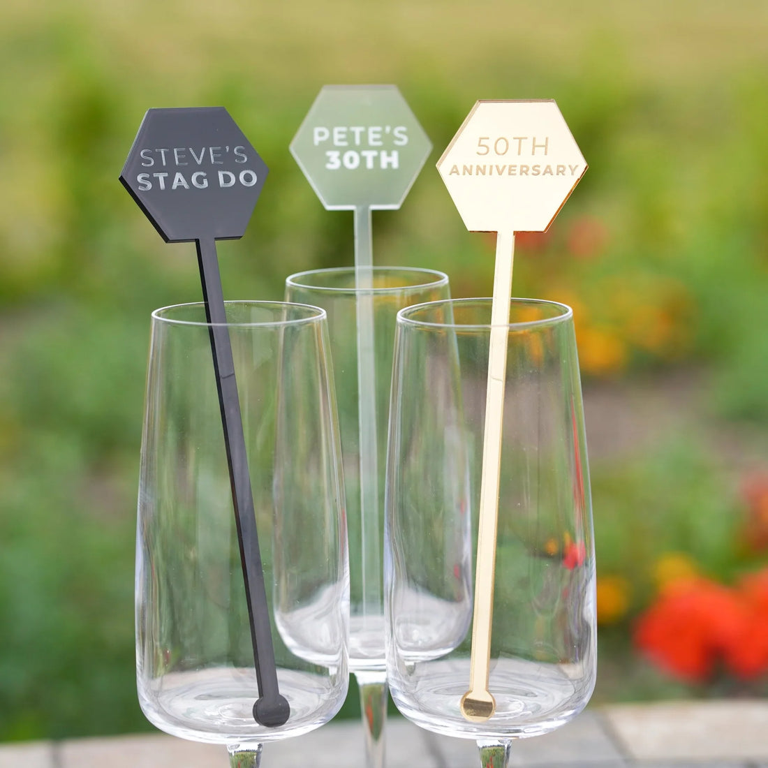 Hexagon Personalised Drink Stirrers by Nivaraprint