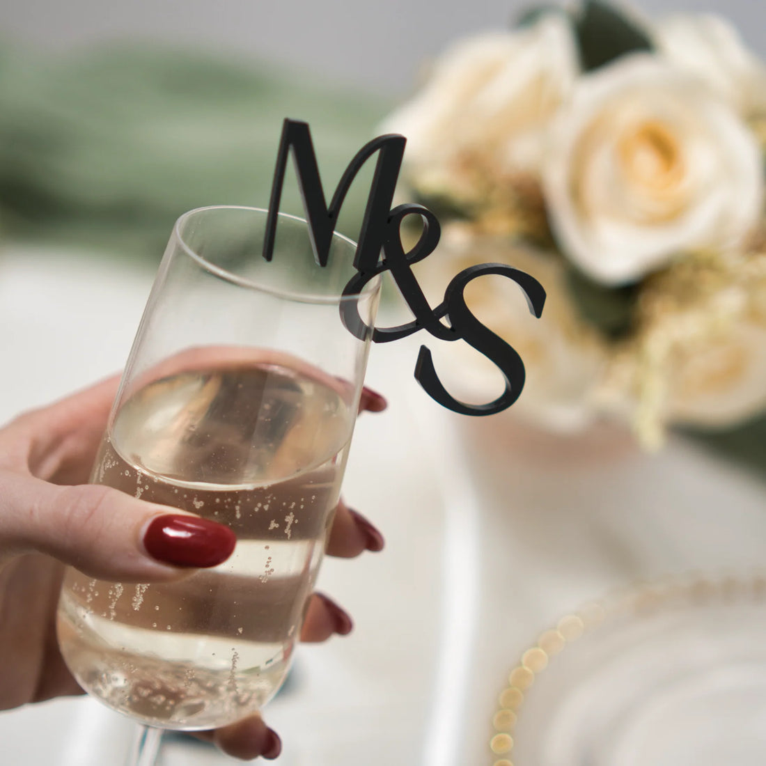 Acrylic Wedding Drink Toppers | Personalised Wine Glass & Cake Toppers