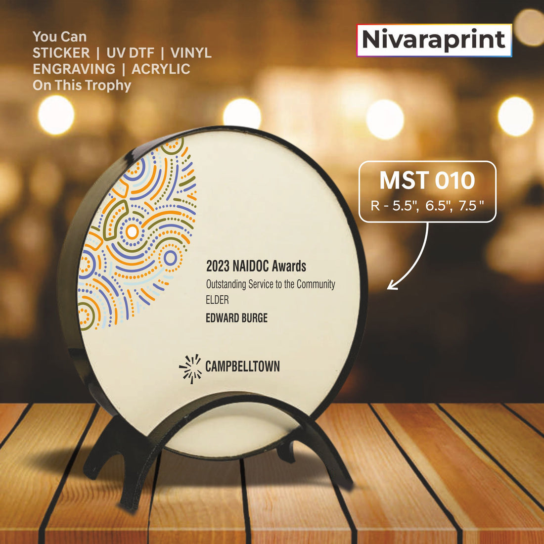 Premium Wooden Trophy MST 10 with UV Print and Laser Engraving for Corporate Awards